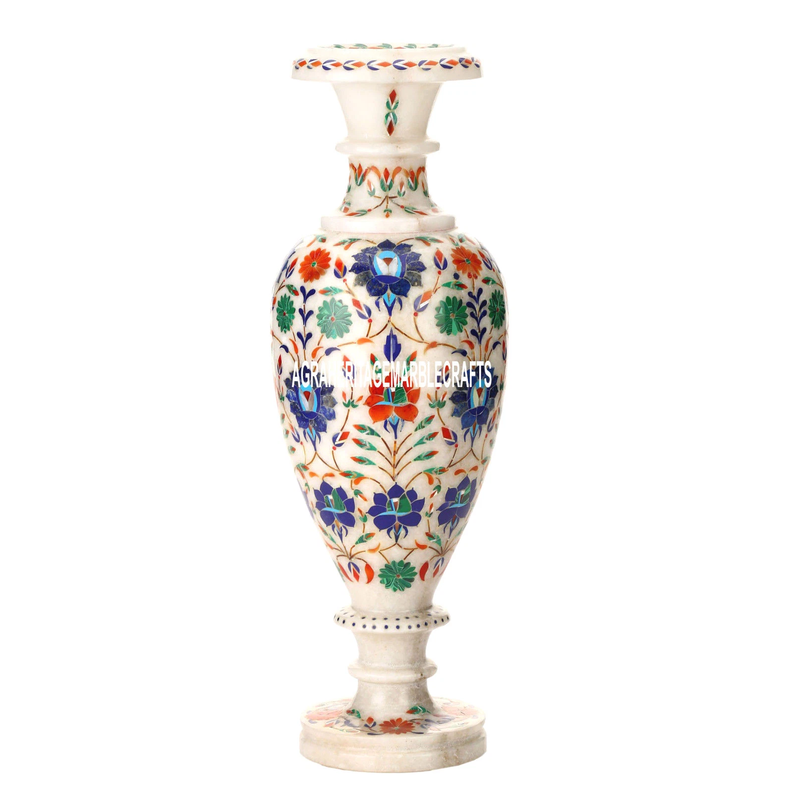 15" Marble White Flower Vase Pietradura Multi Floral Inlay Hallway Decor H3603
Opens in a new window