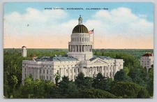 Sacramento California State Capitol Bird's-Eye View Linen Postcard Posted