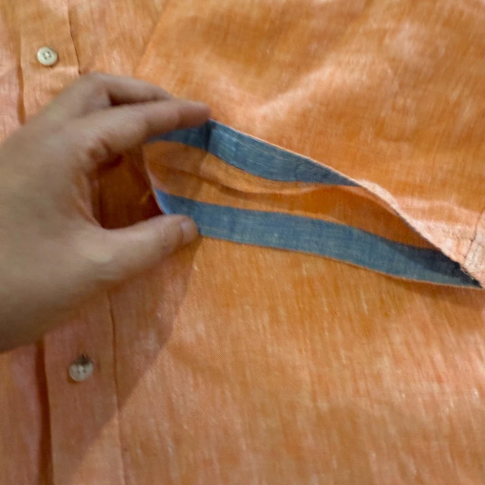 Report Collection Men Linen Shirt XXL Orange Short Sleeve Button-Up Modern Beach - Image 4 of 4