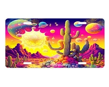 Neon Space Desert Vanity Decorative Front License Plate  Cute Car License Plate