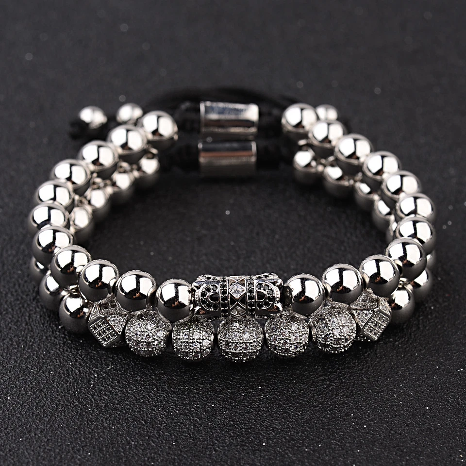 Роскошный микро Pave CZ мяч золотой короны плетеные браслеты мужские ювелирные изделия медный бусина - Изображение 2 из 4