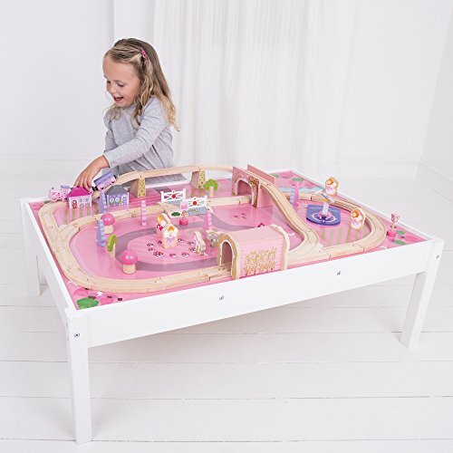 pink wooden train table