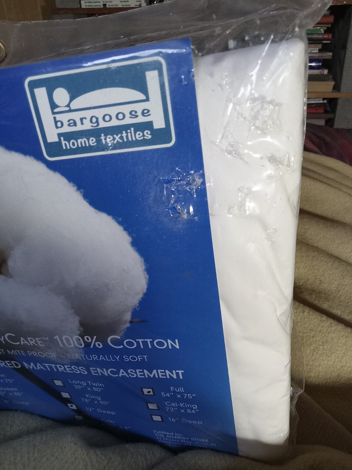 Bargoose Allergycare Pure Cotton FULL SIZE 12" Depth Zip Mattress Protector READ
