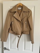 Reiss Tyler-biker Leather Jacket In Stone - Size 12 - Worn Twice