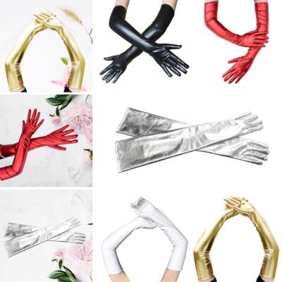 Damen Lange Leder Opern Handschuhe Abend Party Kostüm Kunstleder