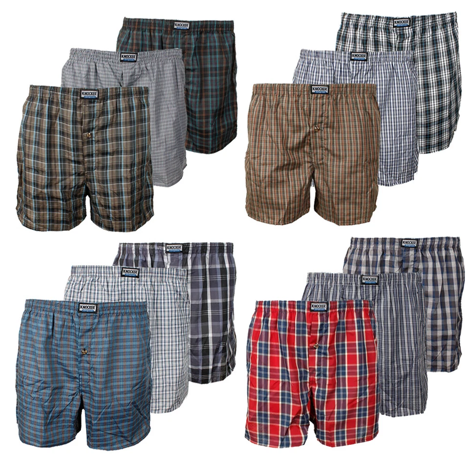 Knocker Men's 3 Pack Plaid Button Fly Boxer Shorts