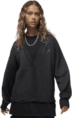 Jordan Womens Distressed Knit Cardigan Sweater New Sz S Black Nike