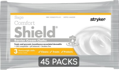 Stryker Comfort Shield Barrier Cream Cloths  45 PACKS EXP 2027