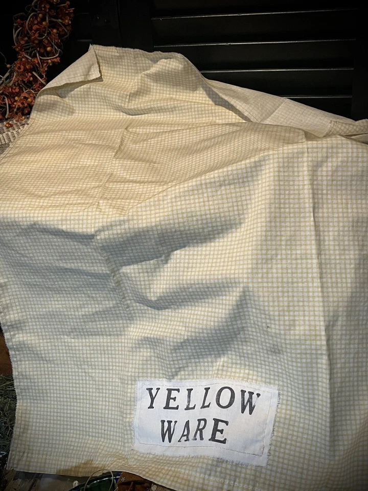 Grubby Primitive YELLOW WARE Kitchen / decorative woven cotton Tea Towel GP - Image 3 of 4