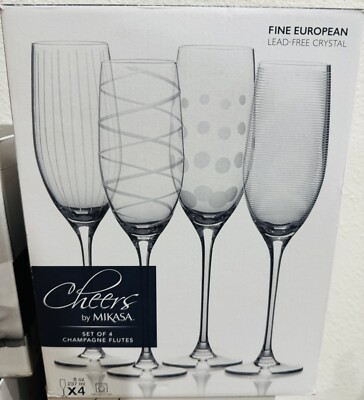 Mikasa CHEERS Crystal Champagne Wine  Flutes Glasses Wedding Holiday Parties