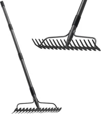 Garden Rake Metal, 17 Prongs 17" Wide Bow Rakes for Lawns Heavy Duty, Adjusta...
