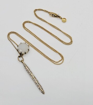 J.Crew BB Lamp pull Chain Pendant gold tone Milky Cabochon Necklace