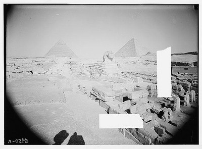 Egypt. Sphinx & pyramids. The Sphinx & courtyard & two pyramids
