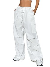 Women's Drawstring Waist Side Pocket Joggers Cargo Pants Loose Long Trousers ...