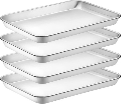 4 Pieces Baking Sheet Pan Tray, CEKEE Stainless Steel Small Cookie Sheets for Ba