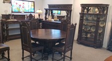 Great Antique Carved Oak 12 Piece Dining Set – Carved Eagles, Owls and Squirrels