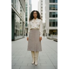 Vintage Christian Dior High Waisted Academia Midi Skirt Womens 12 Neutral Tweed