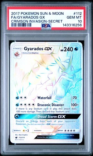 2017 POKEMON SUN & MOON CRIMSON INVASION SECRET #112 FULL ART/GYARADOS GX PSA 10