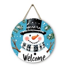 Wooden Snowman Door Sign 12x12in Winter Holiday Porch Wall Decoration