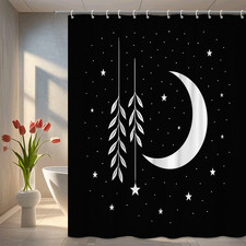 Black and White Moon Stars Shower Curtain, Decorative Bathroom Curtain