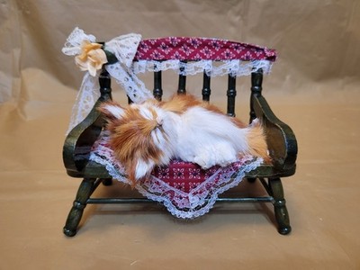 Vintage Rabbit Fur Sleeping Orange And White Cat On Bench Decor