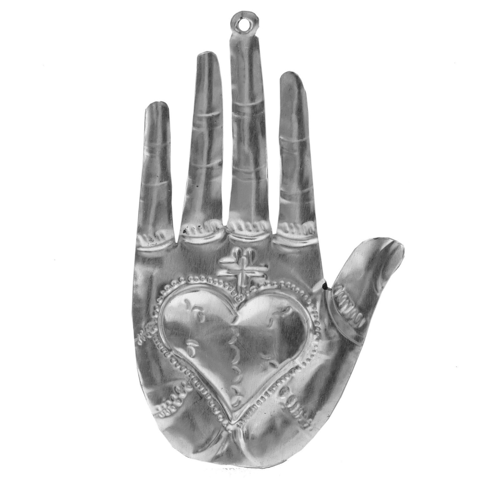 Sacred Milagro Heart in Hand Hamsa Ornament Mexican Folk Art Heart within a Hand
