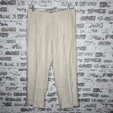 Saks 5th Avenue Men Beige 100% Linen Relaxed Fit Straight Leg Casual Pants 34x28