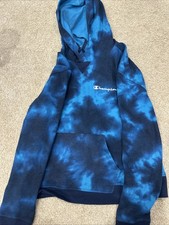 CHAMPION Womens Hoodie Jumper Navy Blue Tie Dye Cotton BB19 Size Medium