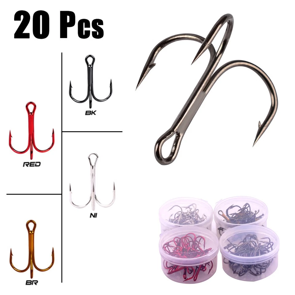 20x/Box Barbed Drillingshaken 2#-10# Hecht Sea Fishing Drillinge für Alle Fische - Bild 2 von 4