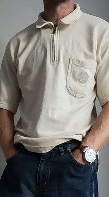 Versace Classic V2 Men s Polo Shirt Cream Half Zip Medusa Cotton Size S