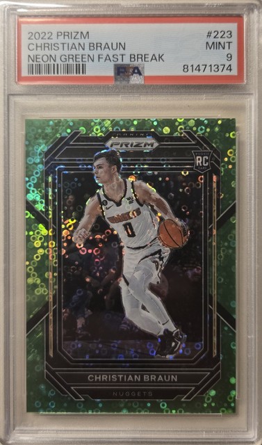 2022 Prizm Neon Green Fast Break Christian Braun #223 /5 PSA 9 (Pop 2) Highest)