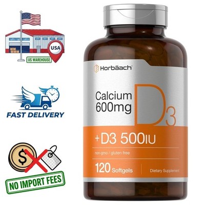Calcium Carbonate 600mg with Vitamin D3 500 IU | 120 Softgels | 4 Month Supply