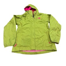 The North Face HyVent Rain Jacket Girls Large 14/16 Green Pink Hooded Shell