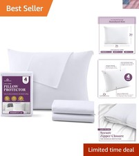 Luxury Hypoallergenic Zippered Pillow Covers - 4 Pack Standard Cotton 20x26 