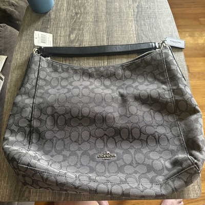 NWT Coach  Signature Celeste Hobo Bag In Black And Grey Canvas F58327