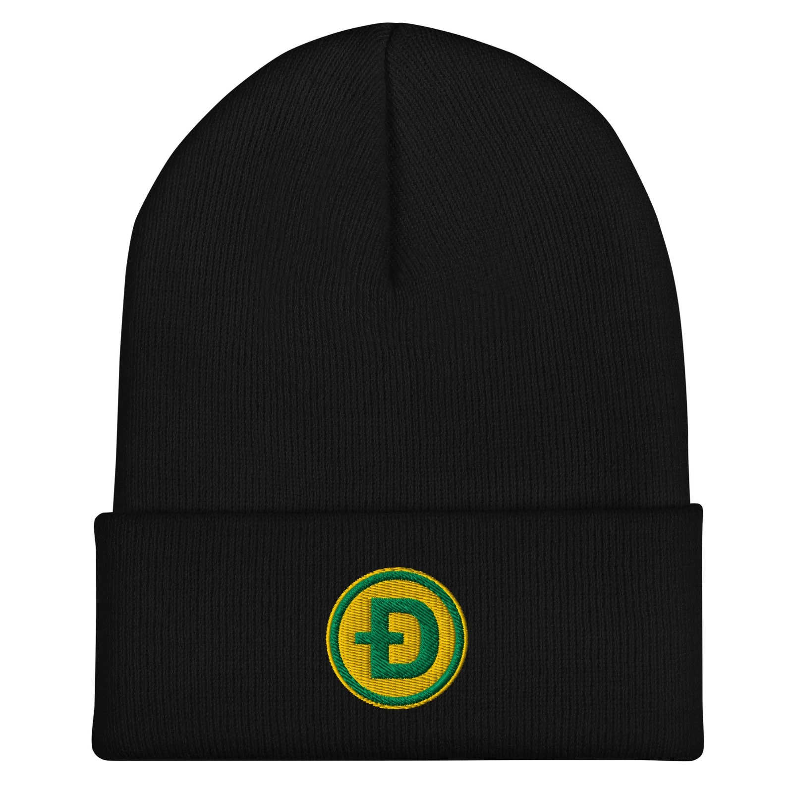 Dogecoin Millionaire Cuffed Beanie Hat (Black/Kelly Green/Gold)