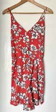 NEW Women's Orange Floral Pattern Spaghetti Strap Summer Vacation Romper, Size M