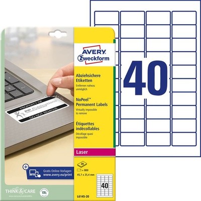 AVERY Zweckform 800 Abziehsichere Folien Etiketten L6145-20 weiß Folie permanent
