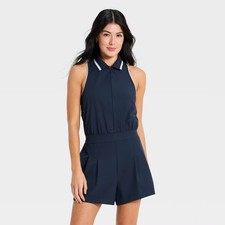 Women's Sleeveless Knit Pleated Romper - All In Motion Navy Blue S