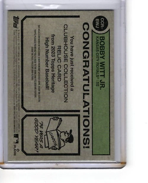 2023 TOPPS HERITAGE BOBBY WITT JR GAME-USED RELIC #CCRBWJ (HIGH #) - Image 2 of 2