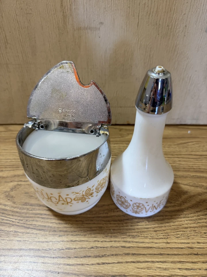 GEMCO CORNING CORELLE MARIPOSA ORO 6 7/8" Vinagre Coctelera Azúcar Cuenco Abuela Foto 4 de 4