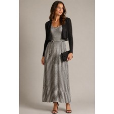 Junim LA Maxi Dress Small Black White Striped Sleeveless Pocket Nautical Coastal