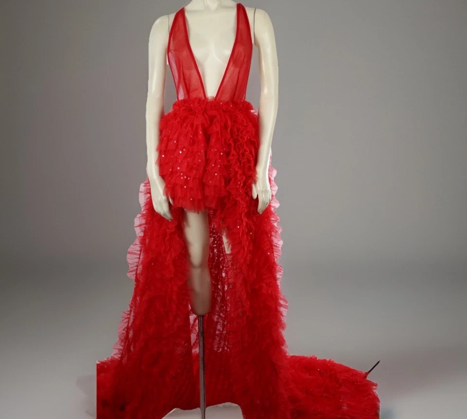 BRONX & BANCO Red Lace Maxi Dress Sleeveless Gown Size 2 Formal Evening - Image 3 of 4