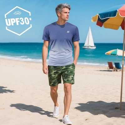 MEETHOO Herren UV T-Shirt UV-Schutz Schwimmshirt UPF 30+ Atmungsaktiv Surfer Sandstrand