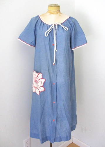 Vtg 80s blue chambray muumuu house 