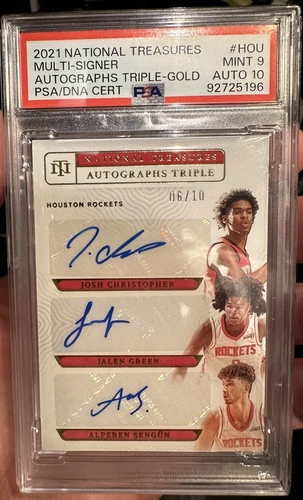 2021-22 Panini National Treasures-Triple Rookie Auto Jalen Green Sengun /10 Gold