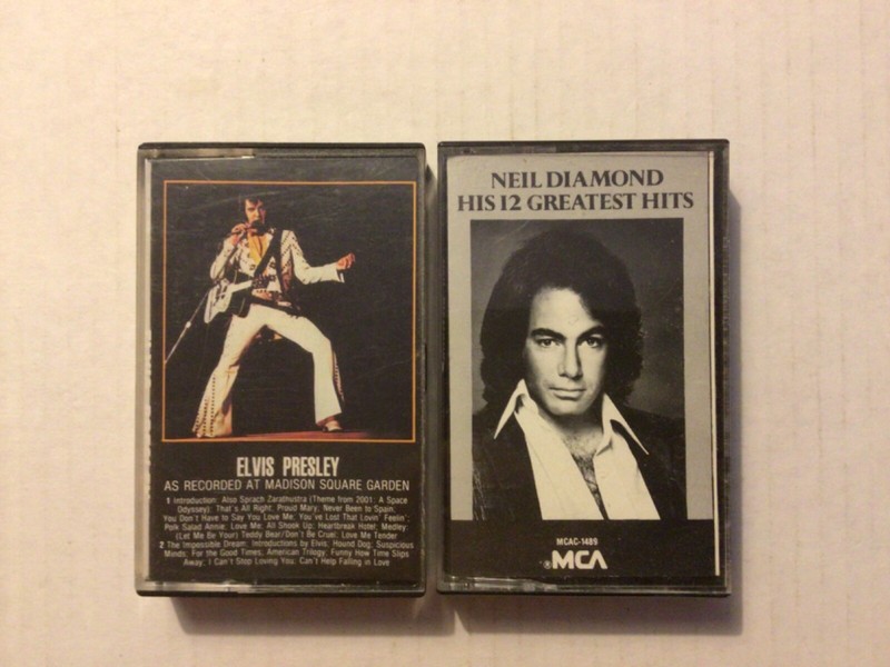 ELVIS PRESLEY NEIL DIAMOND 2 CASSETTE LOT -  LIVE MADISON SQ. GARDEN & 12 HITS