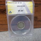 1914-D Liberty Head or Barber Silver Dime ANACS : VF20 : Straight Grade