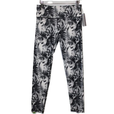 Womens Noli Yoga Palm Tree High Waisted Leggings Black White Gray Size Medium M