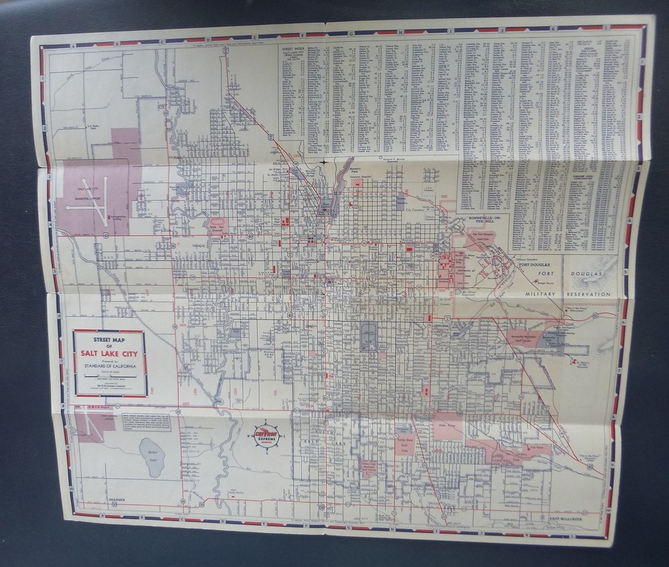 1948 Salt Lake City street map Chevron oil gas Temple Square cover Utah